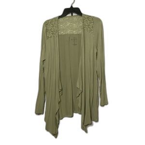Torrid Size 0 L 12 Sage Green Super Soft Cardigan Drape Front Lace Yolk